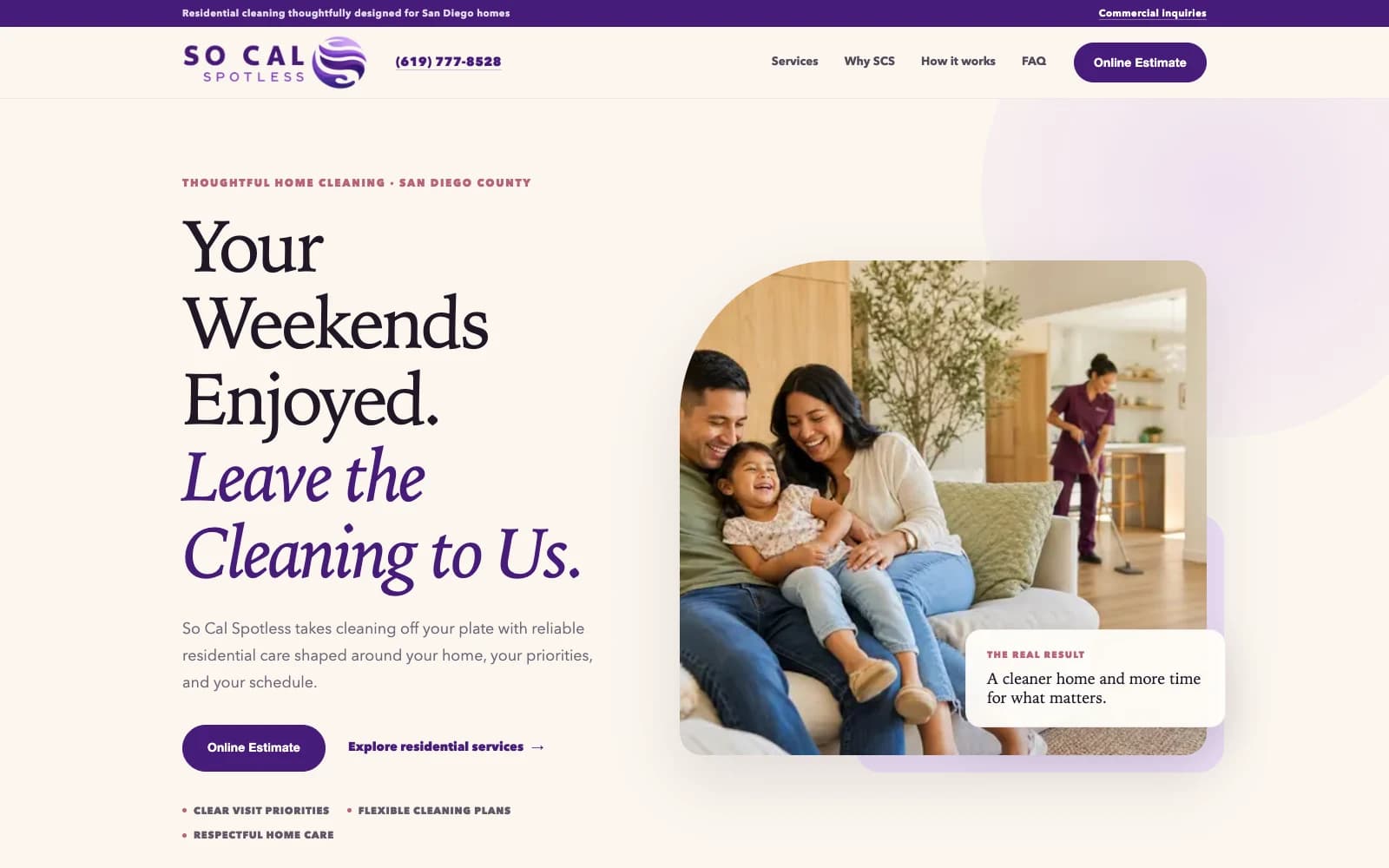 Actual So Cal Spotless residential cleaning website homepage